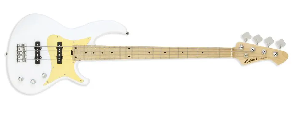 ARIA PRO II RSB-618 - WHITE WITH GOLD PICKGUARD - 4 STRING BASS