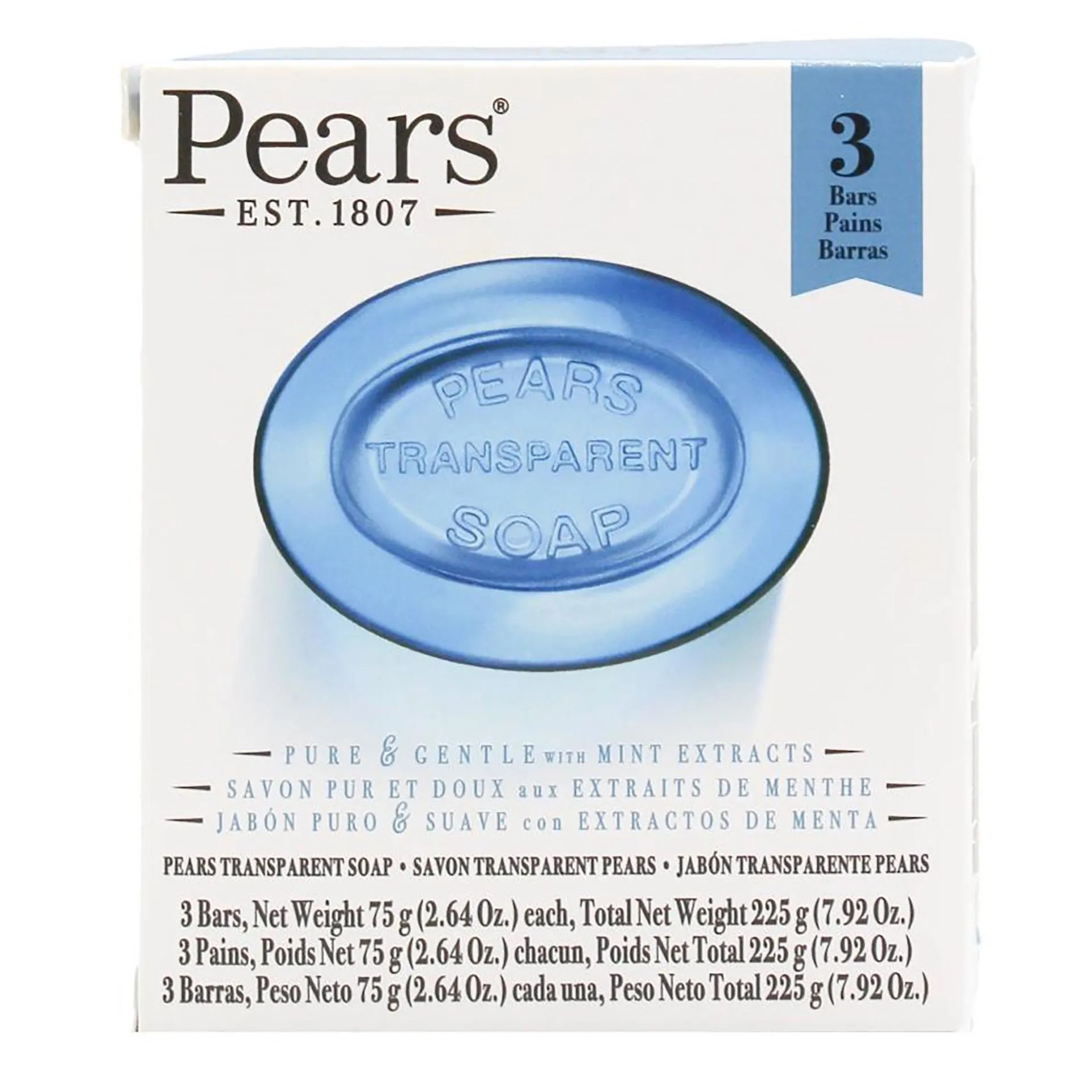 Pears Transparent Soap Pure & Gentle With Mint Extracts 75g 3pk