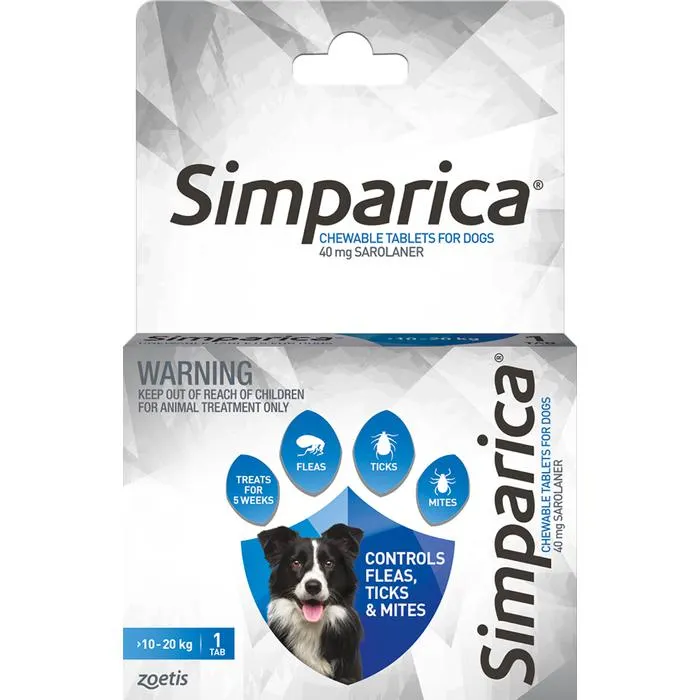 Simparica Flea Treatment For Dogs 10kg - 20kg - Blue 1 Pack