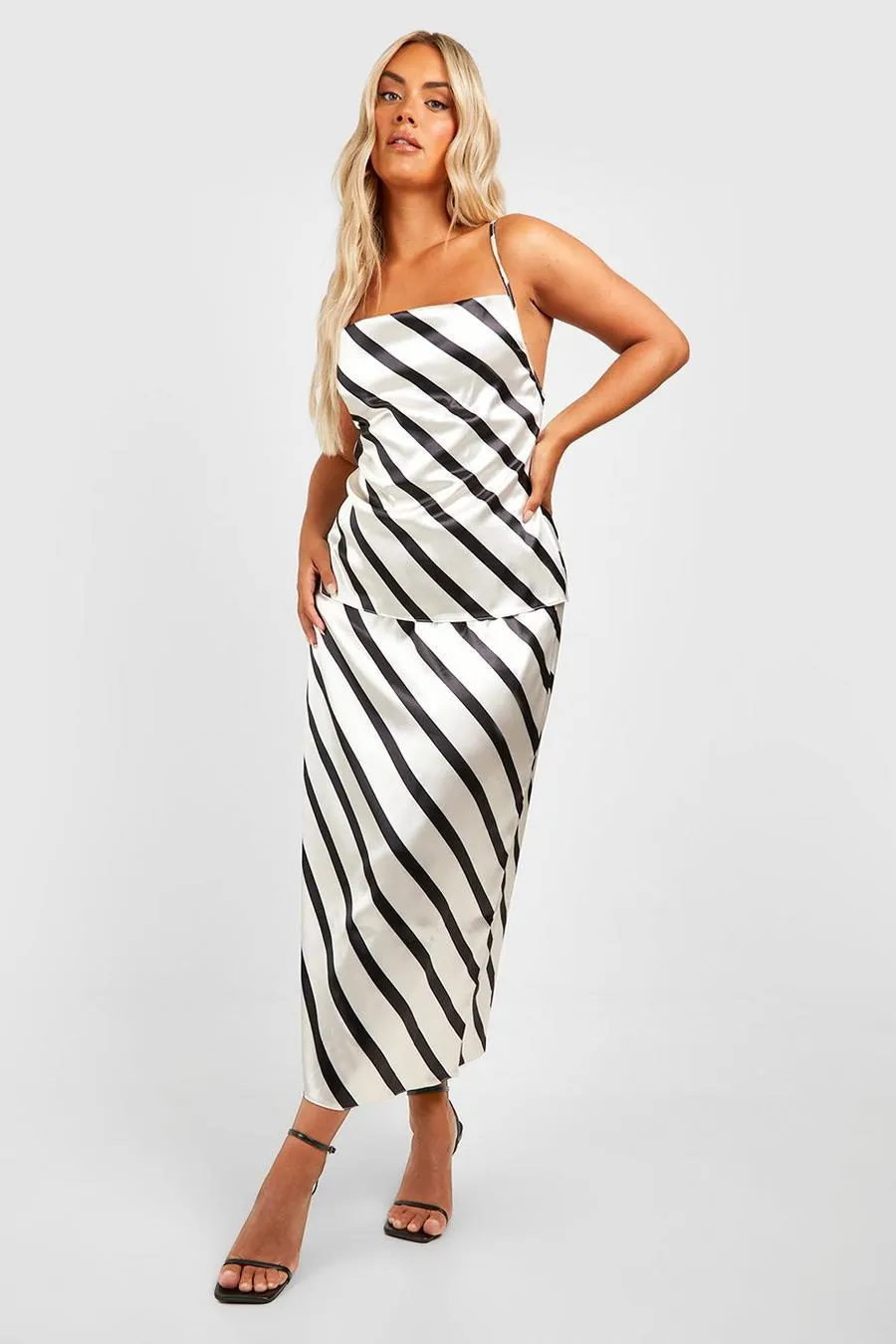 Plus Satin Stripe Midaxi Skirt