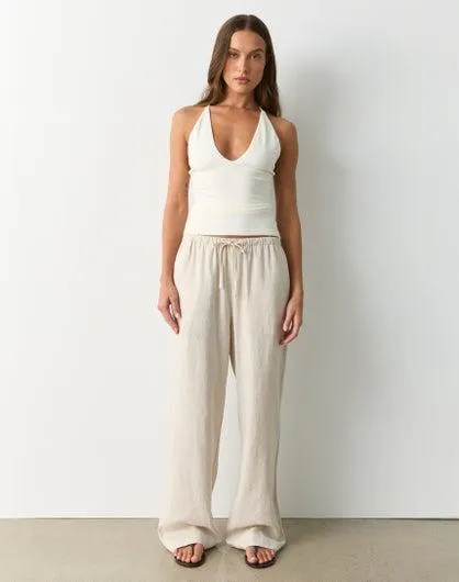 Linen Blend Tie Waist Relaxed Pant