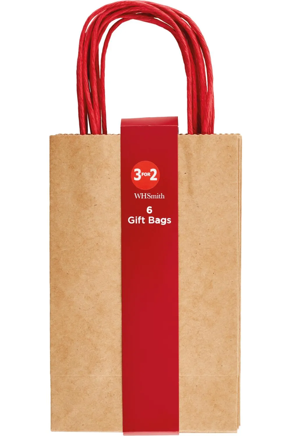 WHSmith Kraft & Red Gift Small Bags Pack of 6