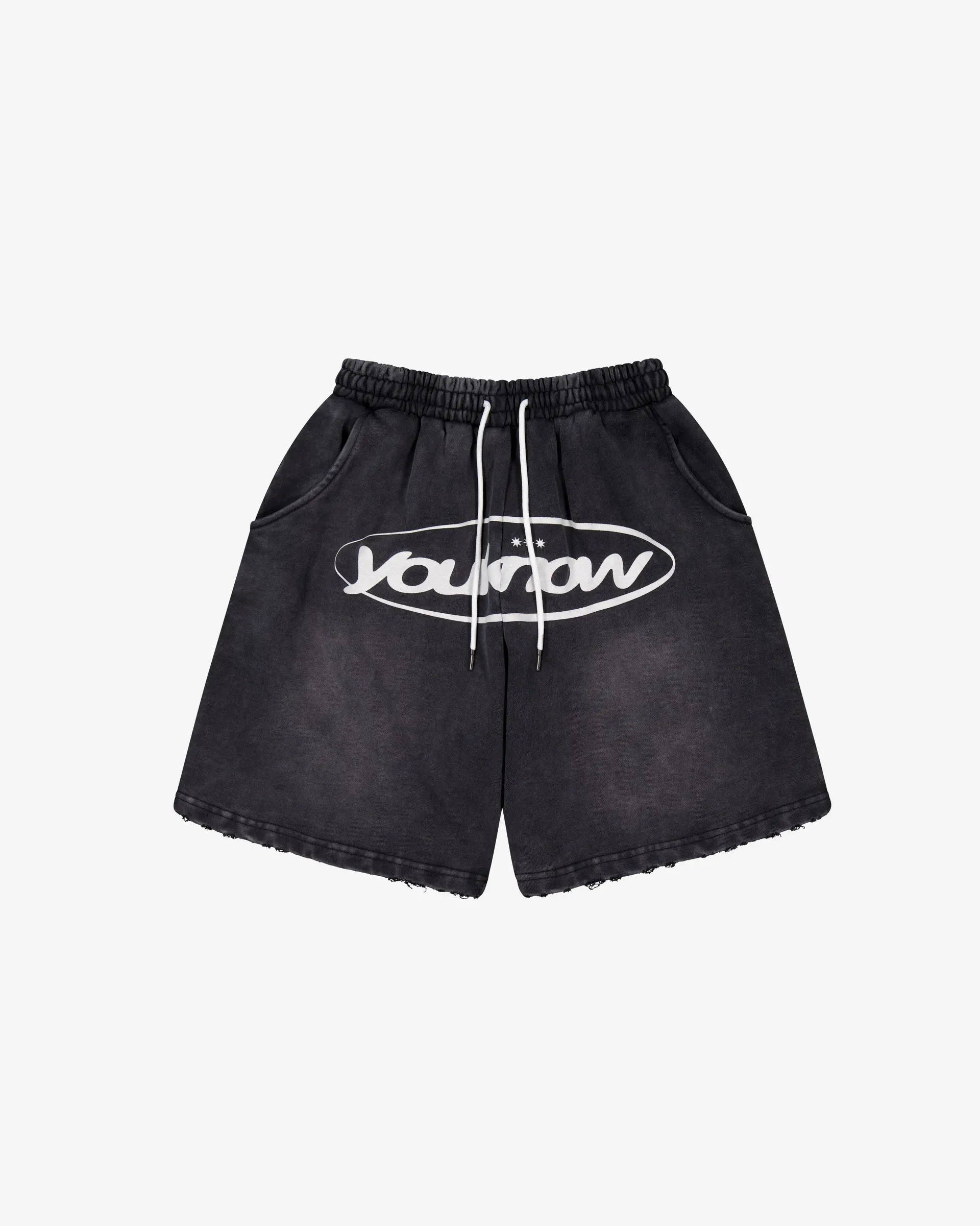 Distressed Logo Shorts | Washed Black