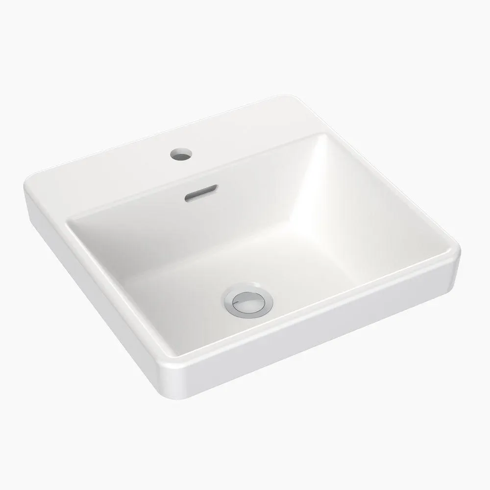 Square Inset Basin with Tap Landing 400mm 1 Tap Hole White CL40013.W1