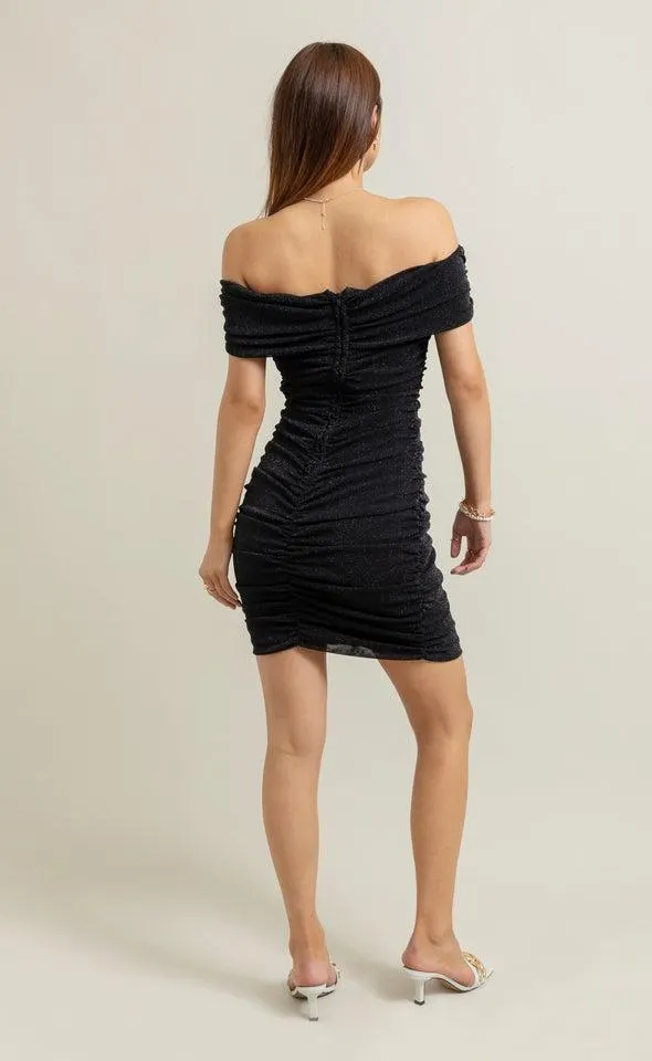 Glitter Mesh Bardot Sleeve Dress