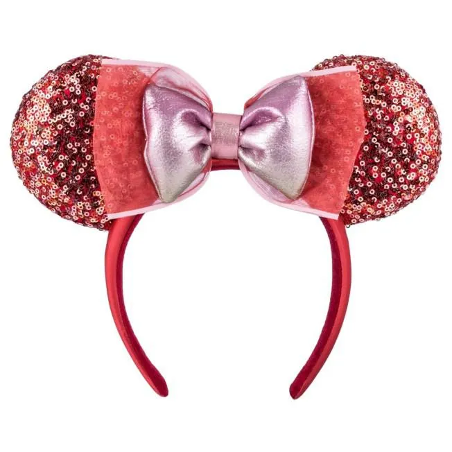 Minnie Mouse Sequined Ear Headband with Bow for Adults, Pink Sparkle