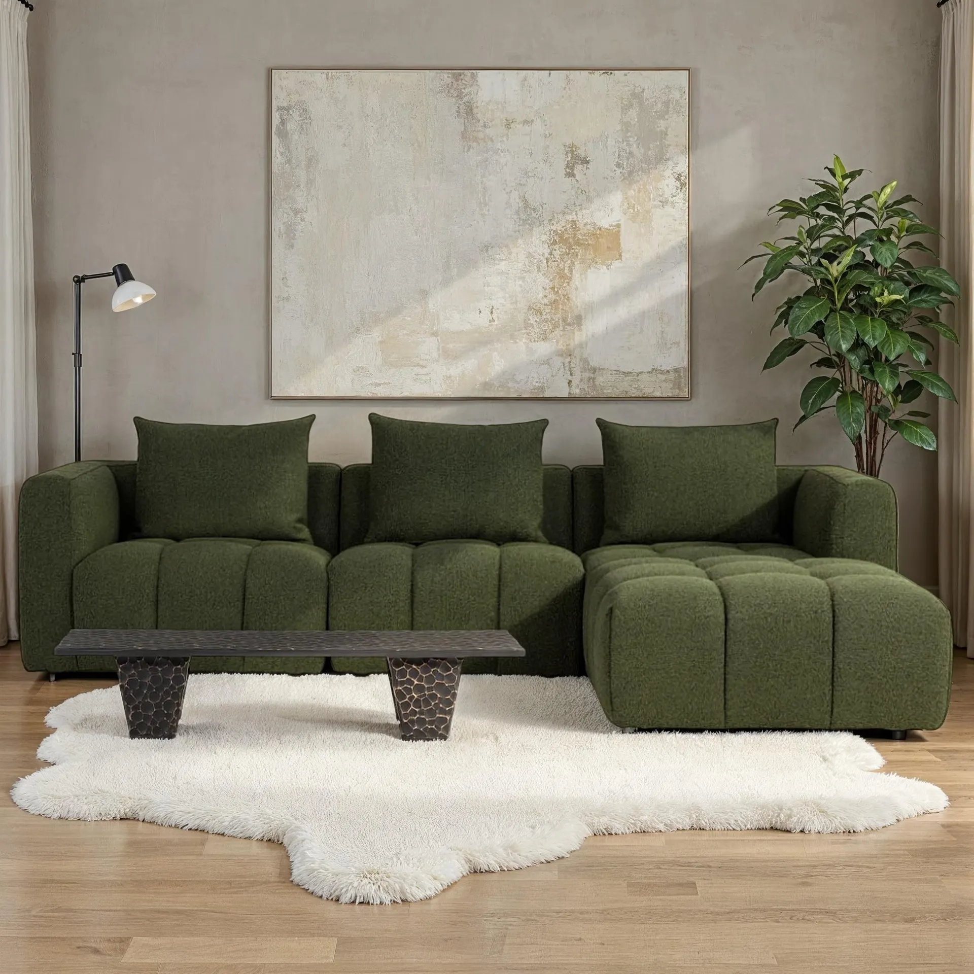 Ikon 3 Seater Modular Chaise Sofa, Green
