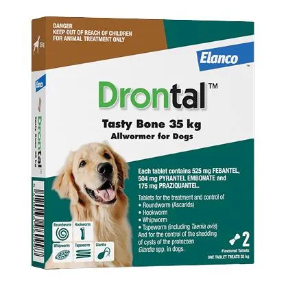Drontal Dog Wormer Tasty Bone 35kg 2pk