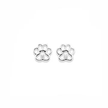 Sterling Silver CZ Paw Print Studs