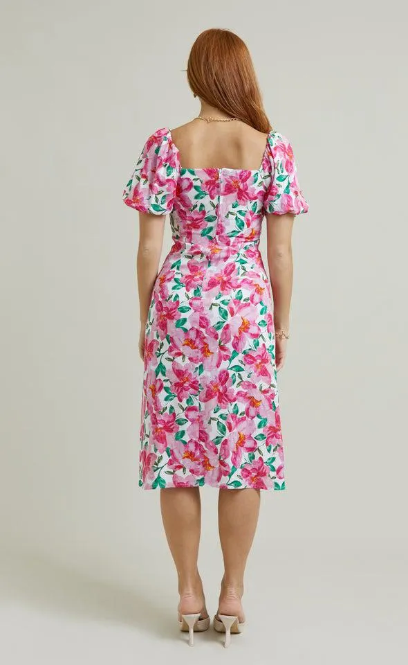 Linen Square Neck Midi Dress