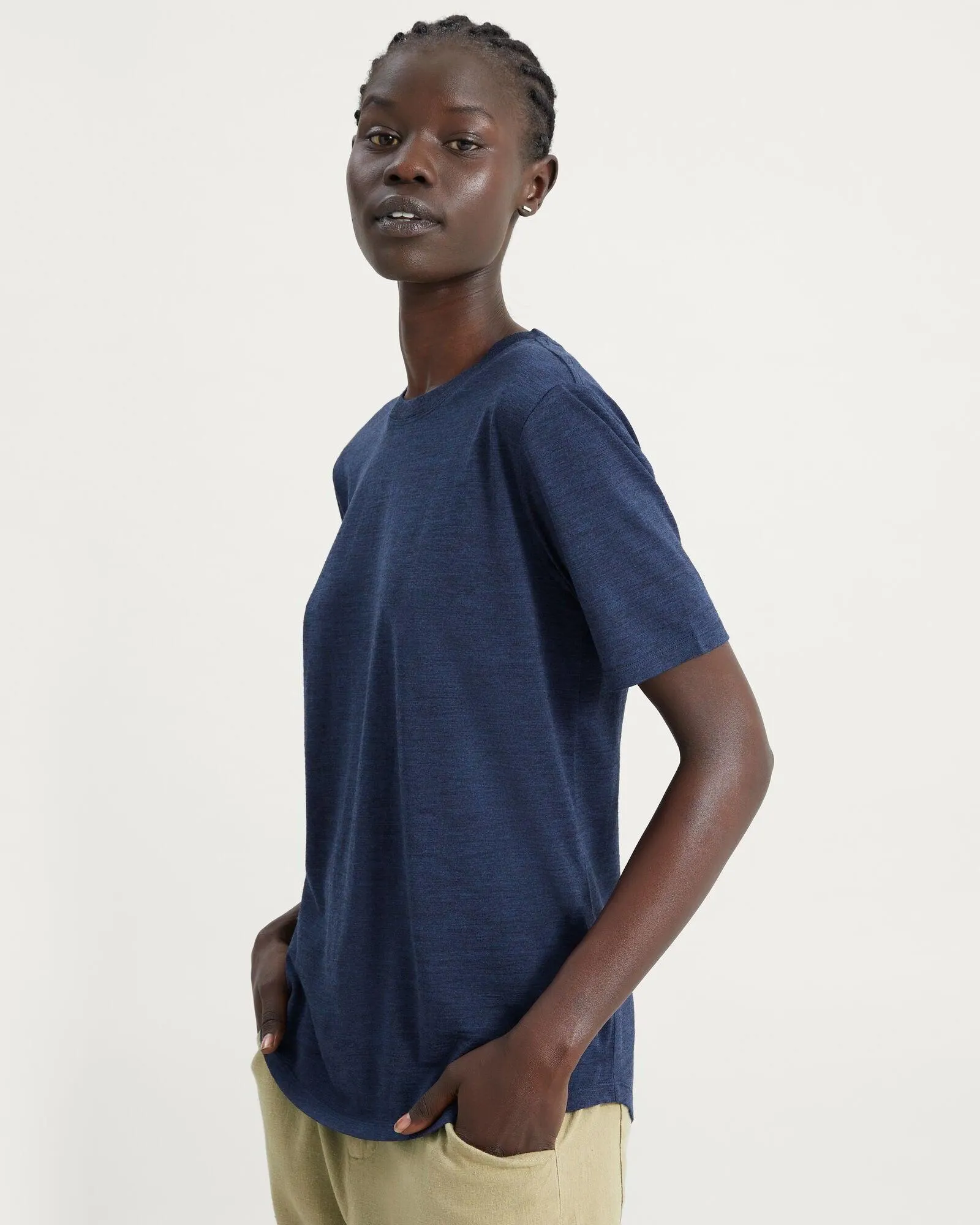 Women's 100% Merino Short Sleeve Crew Top - Midnight Navy Marle