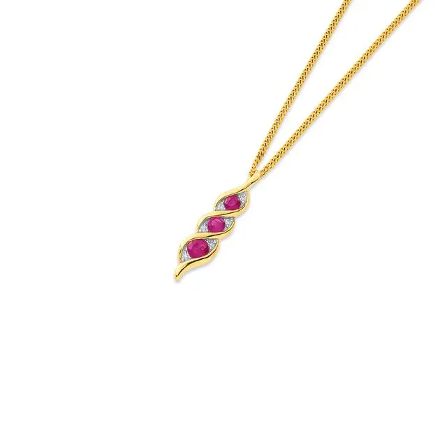 9ct, Twist Ruby and Diamond Pendant