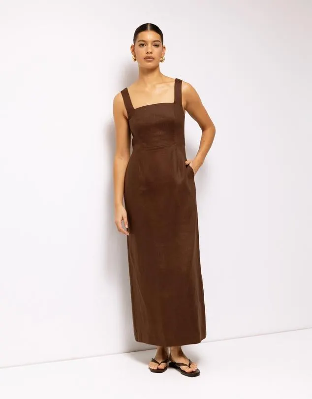 Kaili Linen Square Neck Maxi Dress