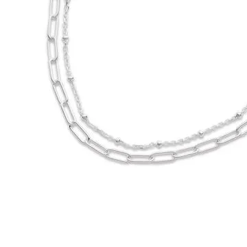 Sterling Silver 45cm Double Strand Ball & Cable Chain