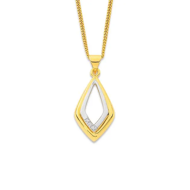 9ct, Diamond Two Tone Kite Shaped Pendant