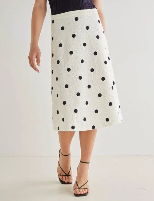 Oliver Black Polka Dot Midi Skirt, Ivory & Navy
