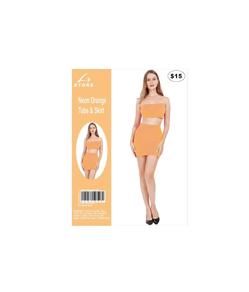 Neon Orange Tube Top & Skirt