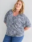 Studio Curve Supersoft Boxy V-Neck Top, Blue Spot