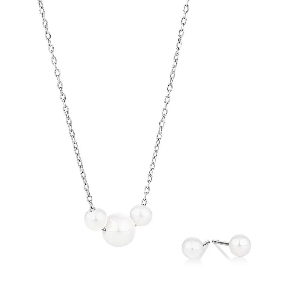 Cultured Freshwater Pearl Stud Earring and Necklace Set in Sterling Silver