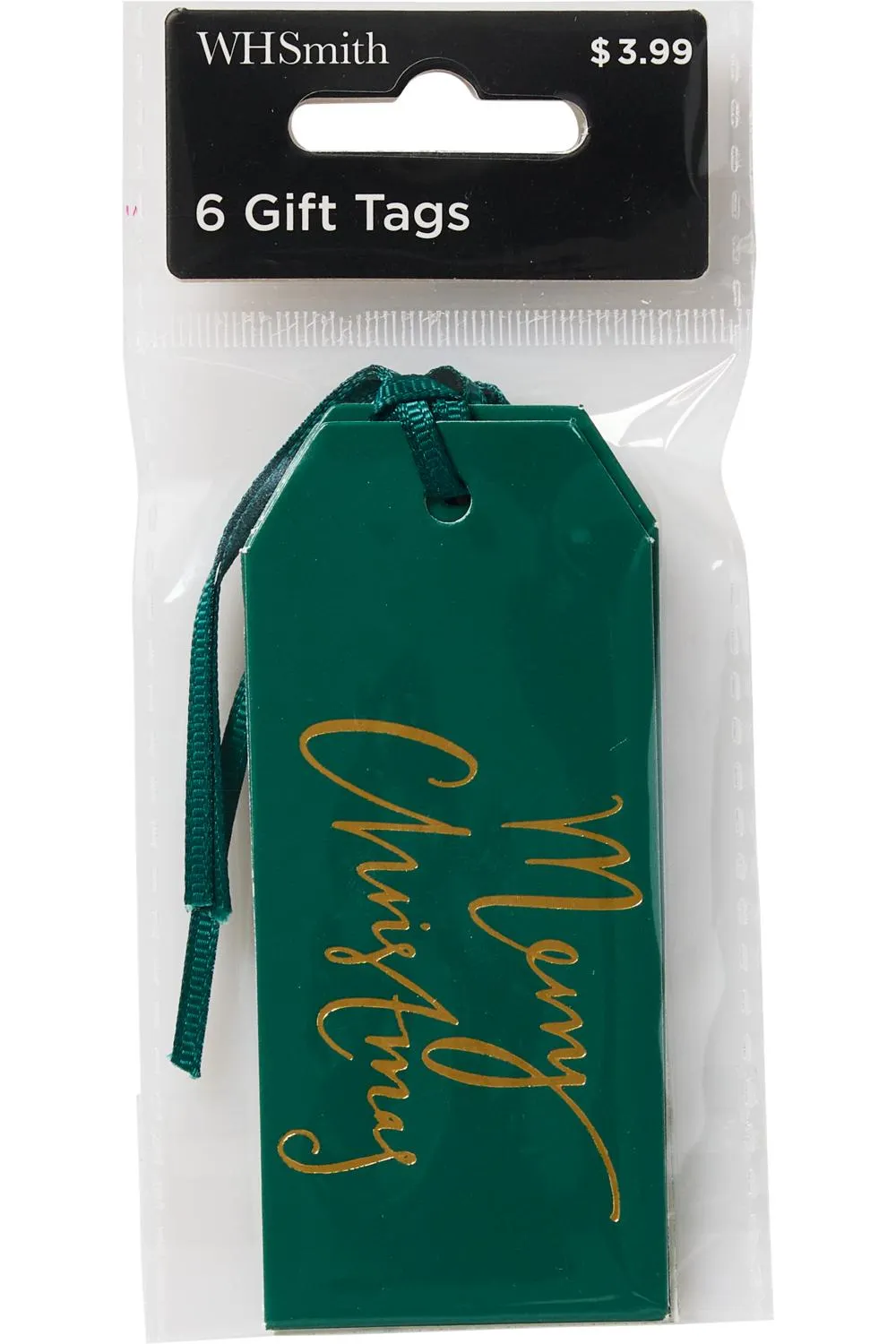 WHSmith Gift Tags Merry Christmas Script Green Pack of 6