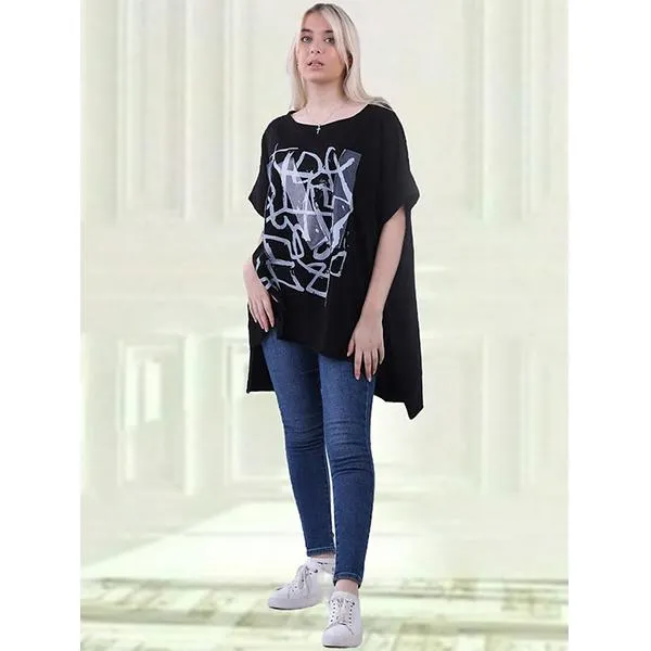 Cotton Abstract Tee Black