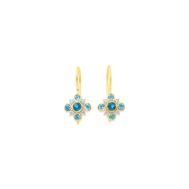 9ct London Blue Topaz and Diamond Rubover Earrings