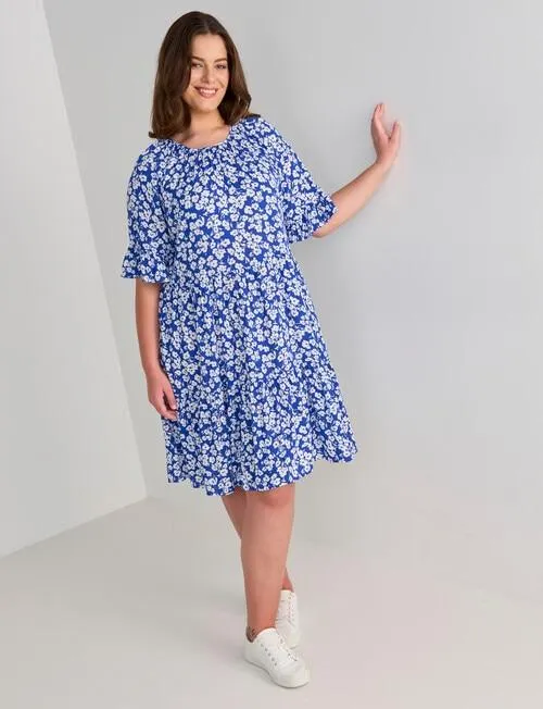 Studio Curve Ditsy Floral Flutter Sleeve Dress, Blue
