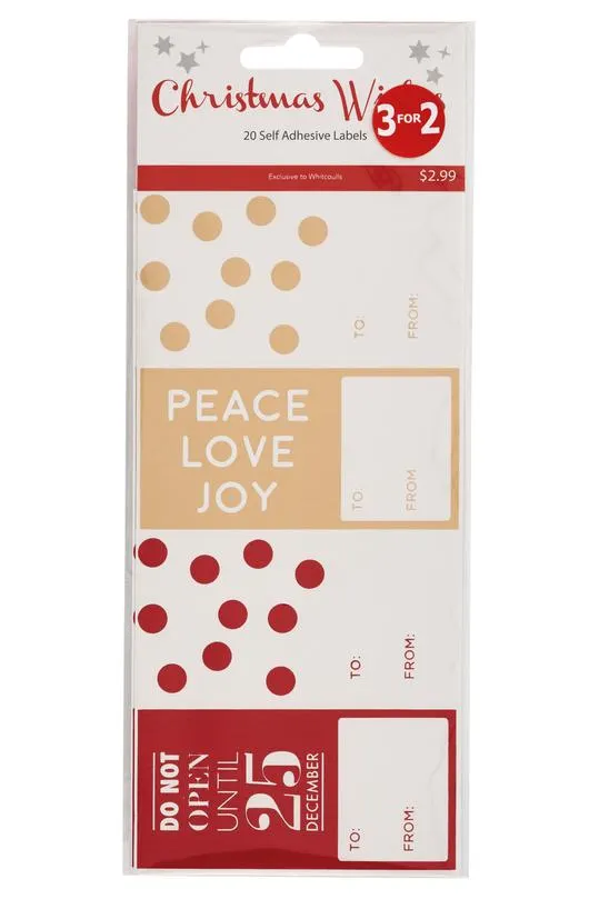 Christmas Wishes Gift Labels White Red Gold Pack of 20