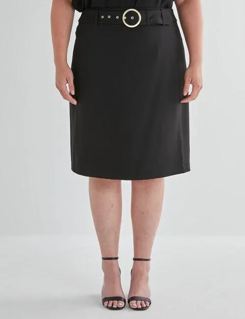 Studio Curve Belted 2Way Stretch Pencil Skirt, Black