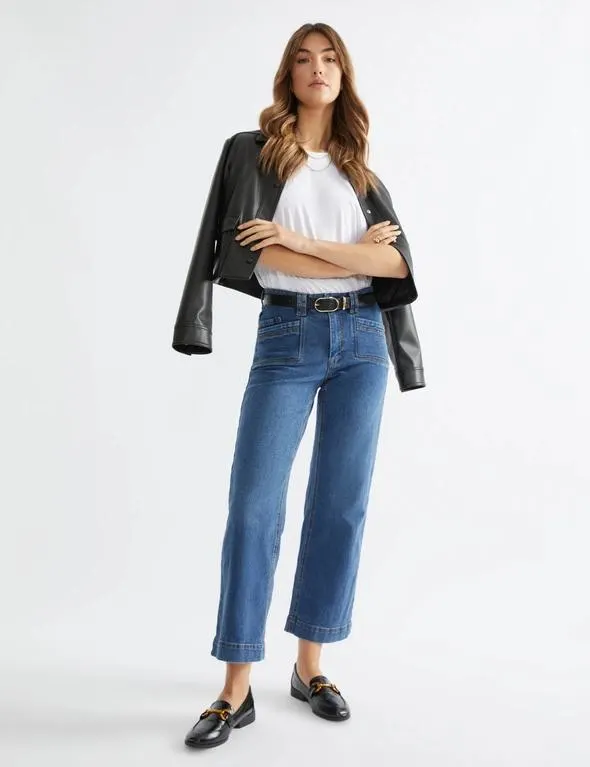 Katies Ankle Length Straight Leg Pocket Jean