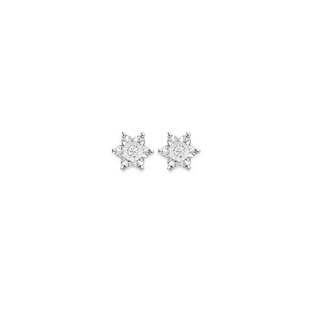 9ct Gold Diamond Flower Stud Earrings