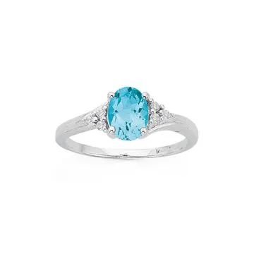 Sterling Silver Blue Topaz & CZ Ring