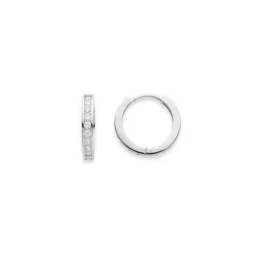 Sterling Silver 15mm Half Channel Set Cubic Zirconia Hoops