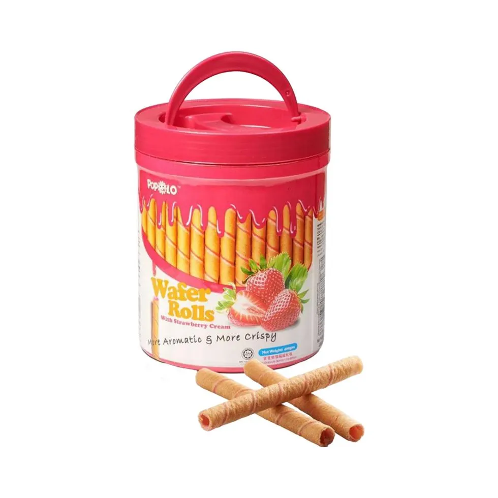 Popolo Wafer Rolls Strawberry Can 400g