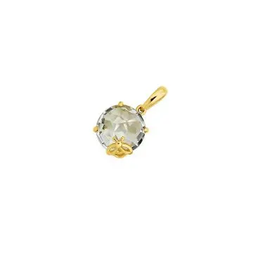 9ct Gold Green Amethyst Round Pendant with Bee