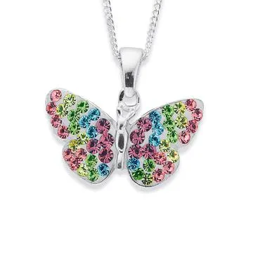 Sterling Silver Multi Colour Crystal Butterfly Pendant