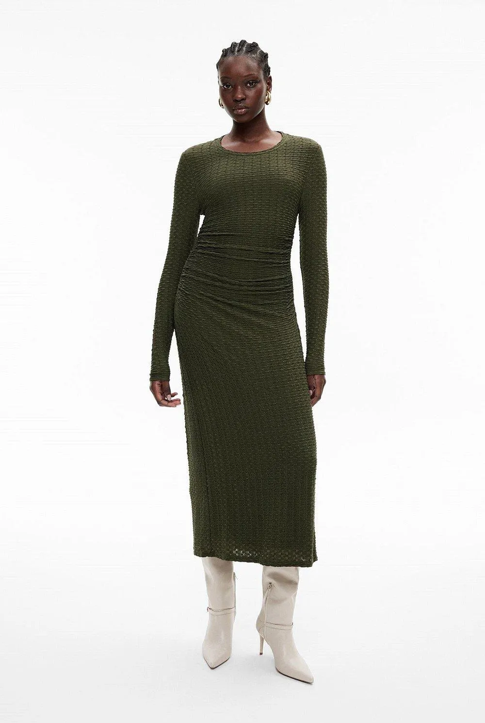 Textured Jersey Long Sleeve Dress