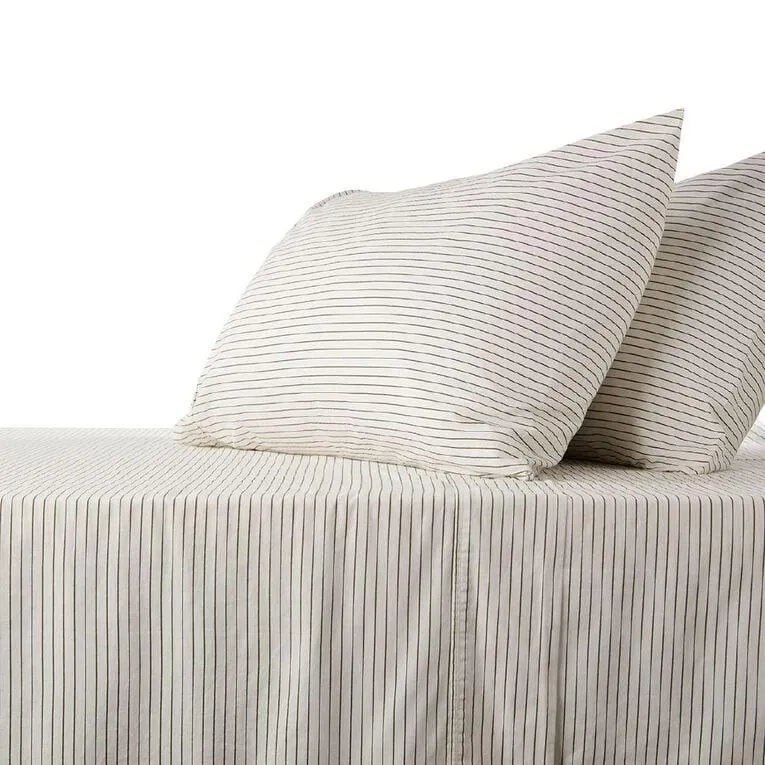 Living & Co 100% Printed Washed Cotton Sheet Set Natural Queen