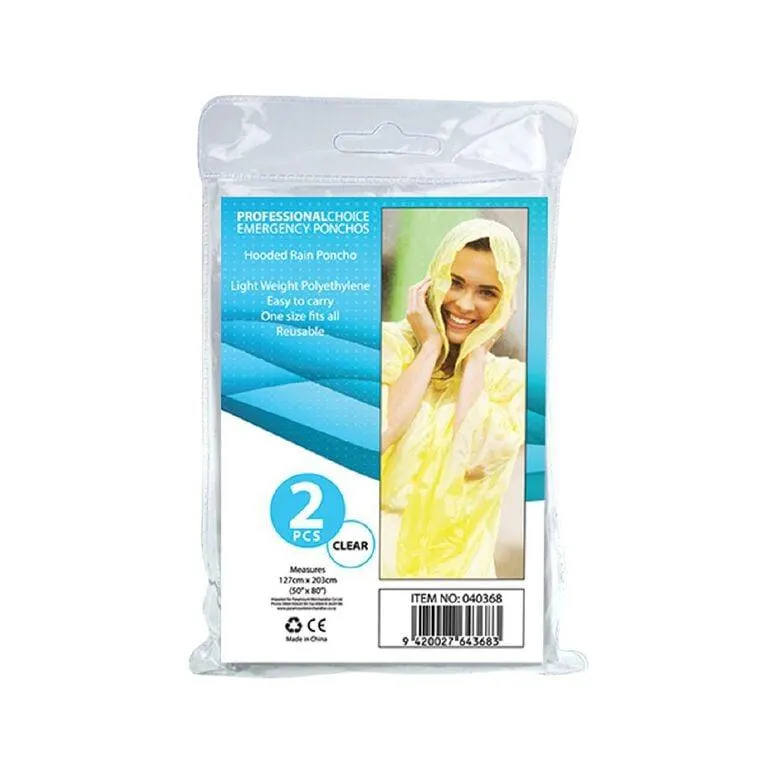 Maxcare Emergency Poncho Transparent 2 Pack