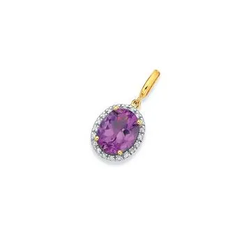 9ct, Amethyst & Diamond Pendant