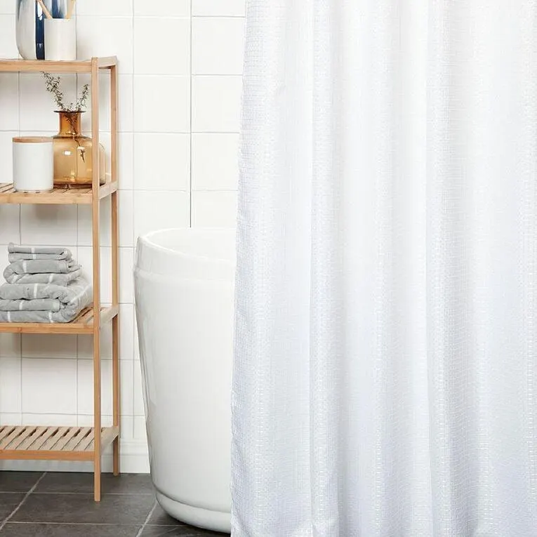 Living & Co Shower Curtain Woven Waffle White 180cm x 180cm