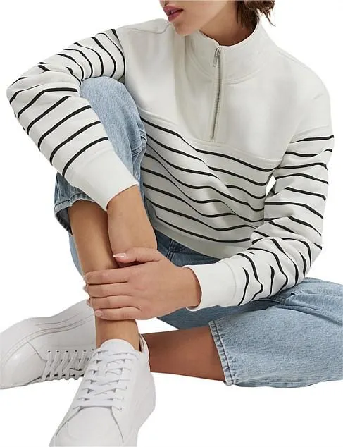 Australian Cotton Stripe Zip Collar Sweat