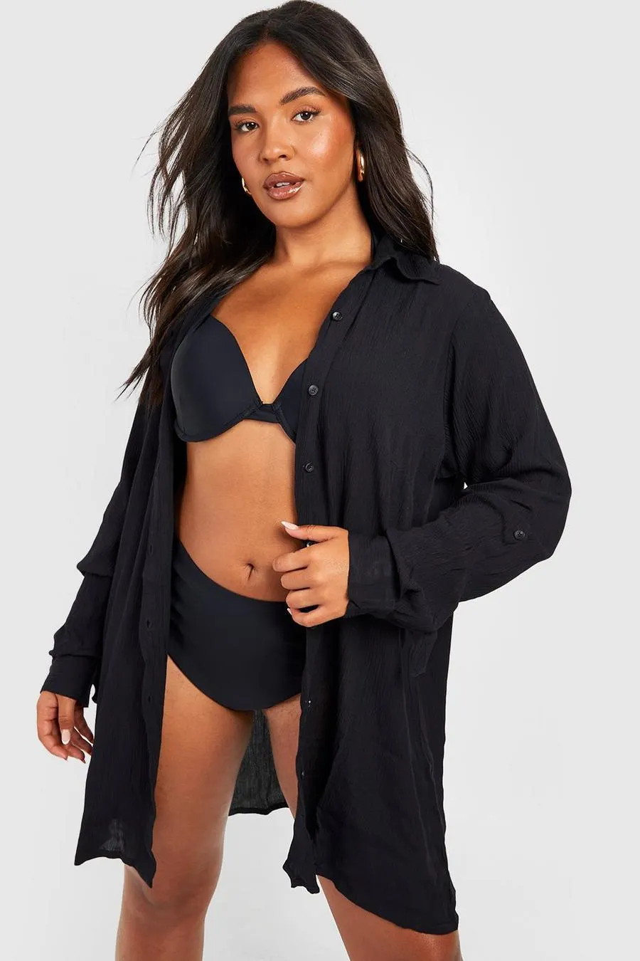 Plus Crinkle Rayon Beach Shirt