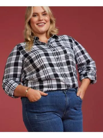 Women's Isobelle Plus Longline Shirt in Black/white Check