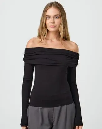 Foldover Off Shoulder Long Sleeve Top