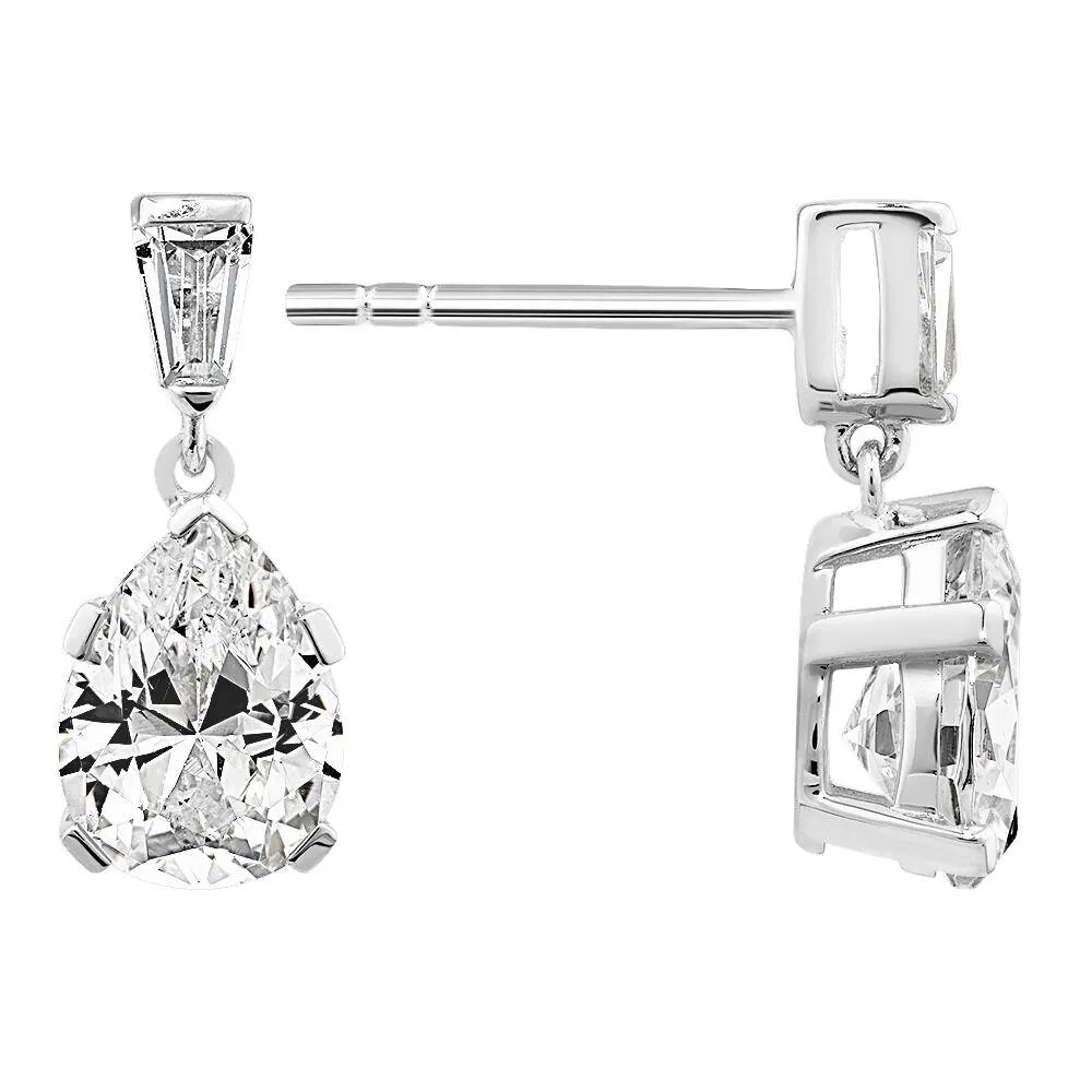 Pear Shape Cubic Zirconia Drop Stud Earrings in Sterling Silver