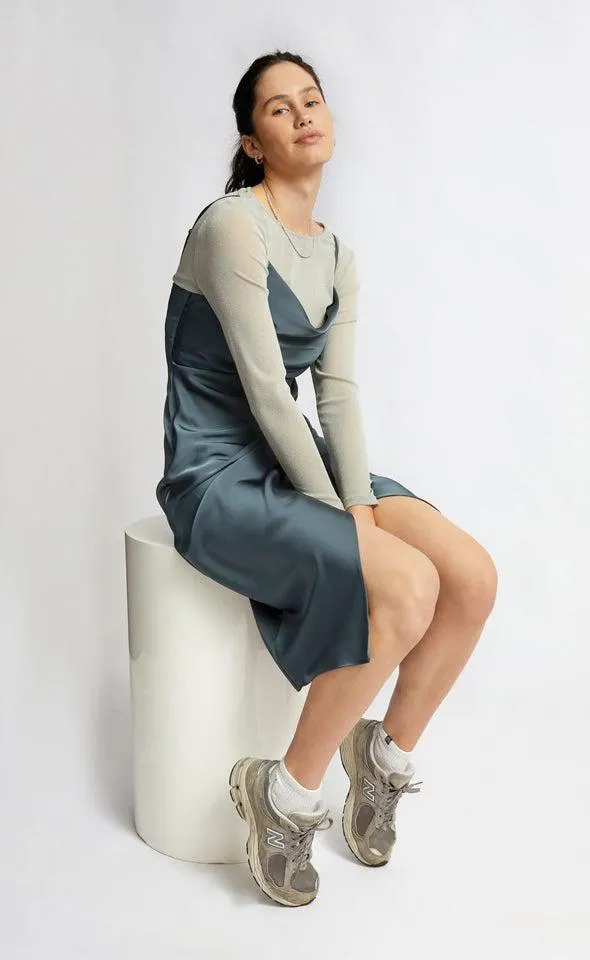 Satin Cowl Split Hem Dress