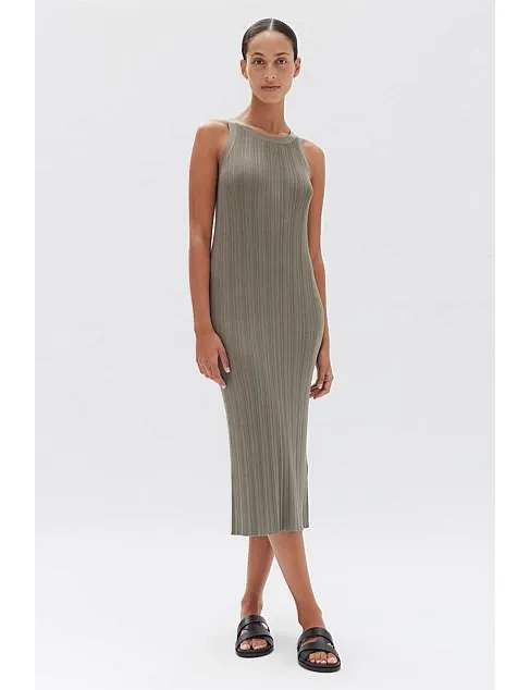Vienna Rib Knit Midi Dress Military
