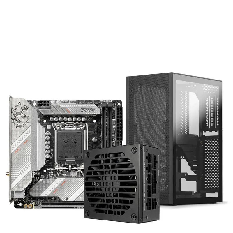 SSUPD Meshlicious TG PCIE 3.0 + 650W 80Plus Gold SFX-L PSU + MSI MPG B760I Edge WIFI DDR4 Mini ITX Combo - Black