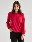 Ella J Elastic Hem Long Sleeve Top, Red